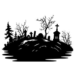 cemetery or graveyard. Silhouettes of gravestones