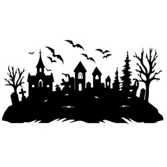 cemetery or graveyard. Silhouettes of gravestones