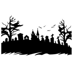 cemetery or graveyard. Silhouettes of gravestones