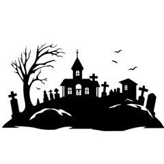 cemetery or graveyard. Silhouettes of gravestones