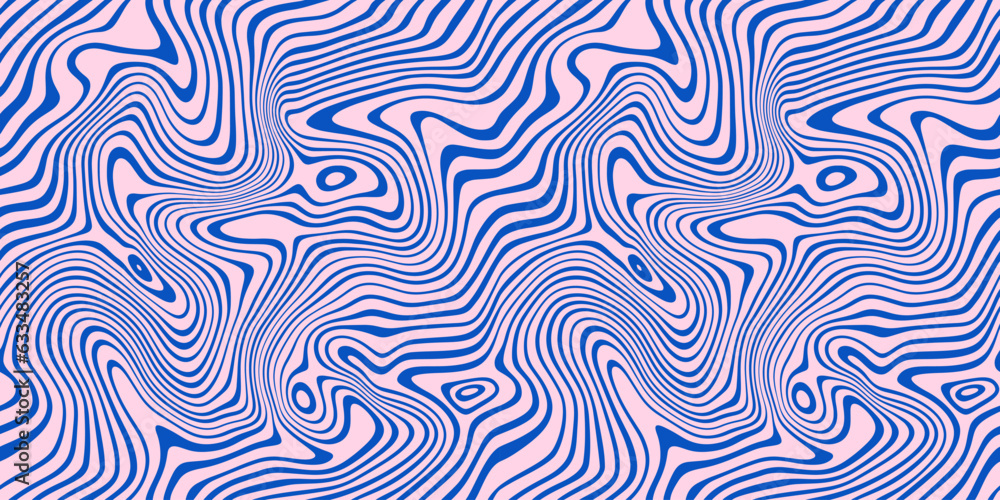 Poster Abstract Psychedelic Seamless Pattern with Waves. Vector Trippy Liquid Background