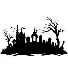 cemetery or graveyard. Silhouettes of gravestones