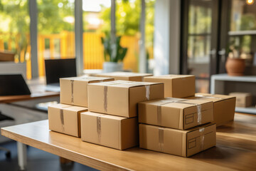 Pile of Packeges in a Office - E-Commerce and Dropshipping - AI Generated