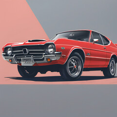 Red car illustration, detailed, pastel colors