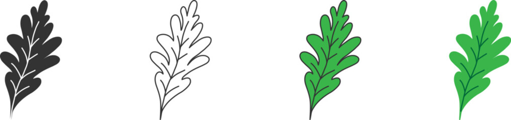 Oak leaf doodle icon on light background. Eco symbol. Summer, green, natural product, acorn tree. Flat design for web graphics. Sketch style. Vector illustration.