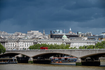 Fototapeta na wymiar View of Waterloo Bridge and Palace of Westminster on its back at London UK