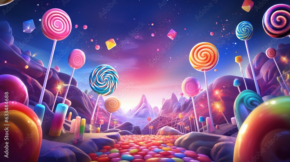 Canvas Prints  a painting of a candy land with lollipops.  generative ai