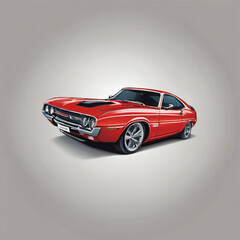 Red car illustration, deatiled, vibrant colors