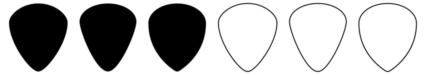 Collection of guitar pick icons. Flat and line art style. Vector illustration
