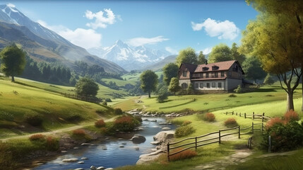 swiss village in the mountains