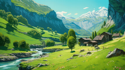 landscape with lake and mountains