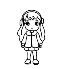 Obraz premium Little girl in a headphone, illustration 