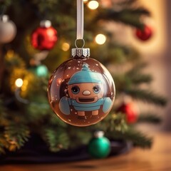Christmas toys on the Christmas tree , close up. Holidays concept. Merry Christmas