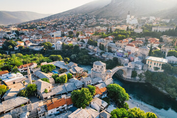 Historical Mostar Bridge known also as Stari Most or Old Bridge in Mostar, Bosnia and Herzegovina