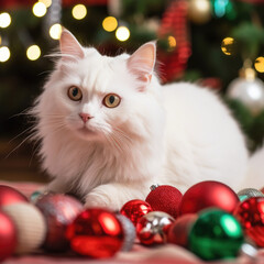 Animals or pets celebrate Christmas.Background