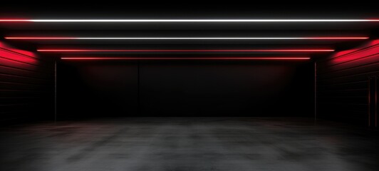 Obraz premium minimalist empty garage with red lights, in an underground ambiance