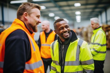 Mixed and diverse group of people working in a warehouse
