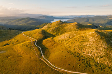 Sunset nature mountains around Mavrovo lake  north Macedonia