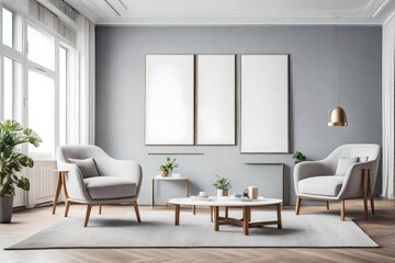 modern living room wit empty frame mockup
