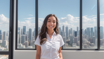 portrait of a female intern inside the office - Generative AI