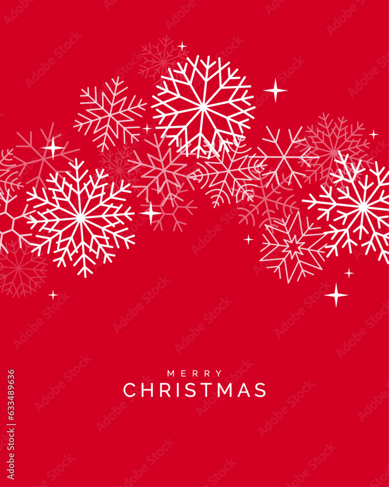 Wall mural Christmas card with snowflakes and stars on red background.