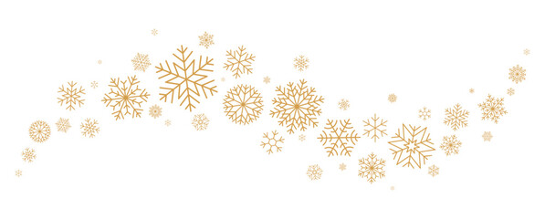 Fototapeta premium Snowflakes border, gold Christmas banner, divider