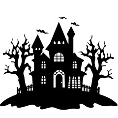 Illustration of silhouette a scary house. Mystical house with monsters and ghost for Halloween