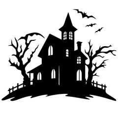 Illustration of silhouette a scary house. Mystical house with monsters and ghost for Halloween