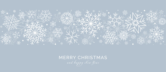Naklejka na ściany i meble Christmas card with snowflakes border. New Year and Christmas vector greeting card.