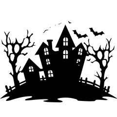 Fototapeta na wymiar Illustration of silhouette a scary house. Mystical house with monsters and ghost for Halloween