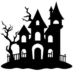 Illustration of silhouette a scary house. Mystical house with monsters and ghost for Halloween