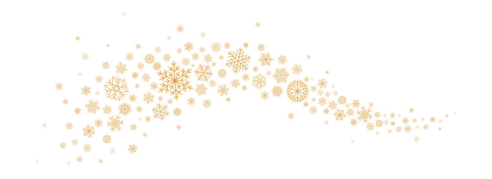 Snowflakes border. Gold Christmas background vector illustration.