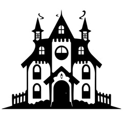 Illustration of silhouette a scary house. Mystical house with monsters and ghost for Halloween