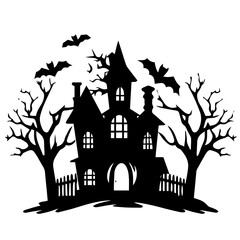 Illustration of silhouette a scary house. Mystical house with monsters and ghost for Halloween