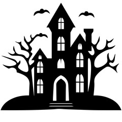 Illustration of silhouette a scary house. Mystical house with monsters and ghost for Halloween