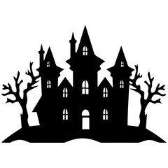 Illustration of silhouette a scary house. Mystical house with monsters and ghost for Halloween