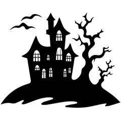 Illustration of silhouette a scary house. Mystical house with monsters and ghost for Halloween