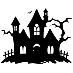 Illustration of silhouette a scary house. Mystical house with monsters and ghost for Halloween