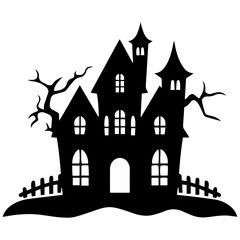 Fototapeta premium Illustration of silhouette a scary house. Mystical house with monsters and ghost for Halloween