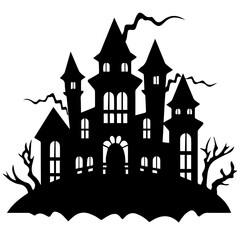 Illustration of silhouette a scary house. Mystical house with monsters and ghost for Halloween