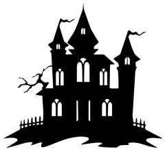 Illustration of silhouette a scary house. Mystical house with monsters and ghost for Halloween