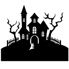 Illustration of silhouette a scary house. Mystical house with monsters and ghost for Halloween