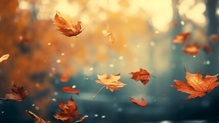 Fototapeta na wymiar colorful autumn leaves on a windy day
