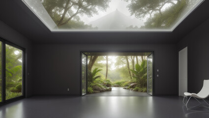 entrance lobby to laboratory or hotel inside the jungle - Generative AI