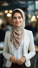 Muslim business woman closeup in the office, generative ai