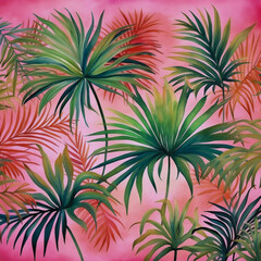 Fototapeta na wymiar Jungle Elegance: Watercolor Tropical Leaves Pattern with Artistic Flair, Generative AI