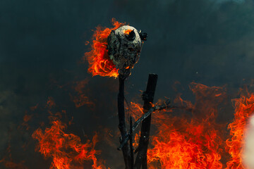 Burning of masks on Saturday of glory of Holy Week celebrated by the Yaqui community or tribe in...