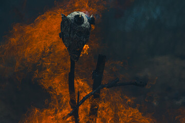 Burning of masks on Saturday of glory of Holy Week celebrated by the Yaqui community or tribe in...
