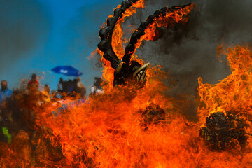 Burning of masks on Saturday of glory of Holy Week celebrated by the Yaqui community or tribe in...