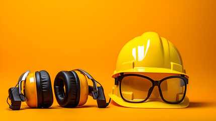 Photo of a safety equipment on a vibrant yellow background
